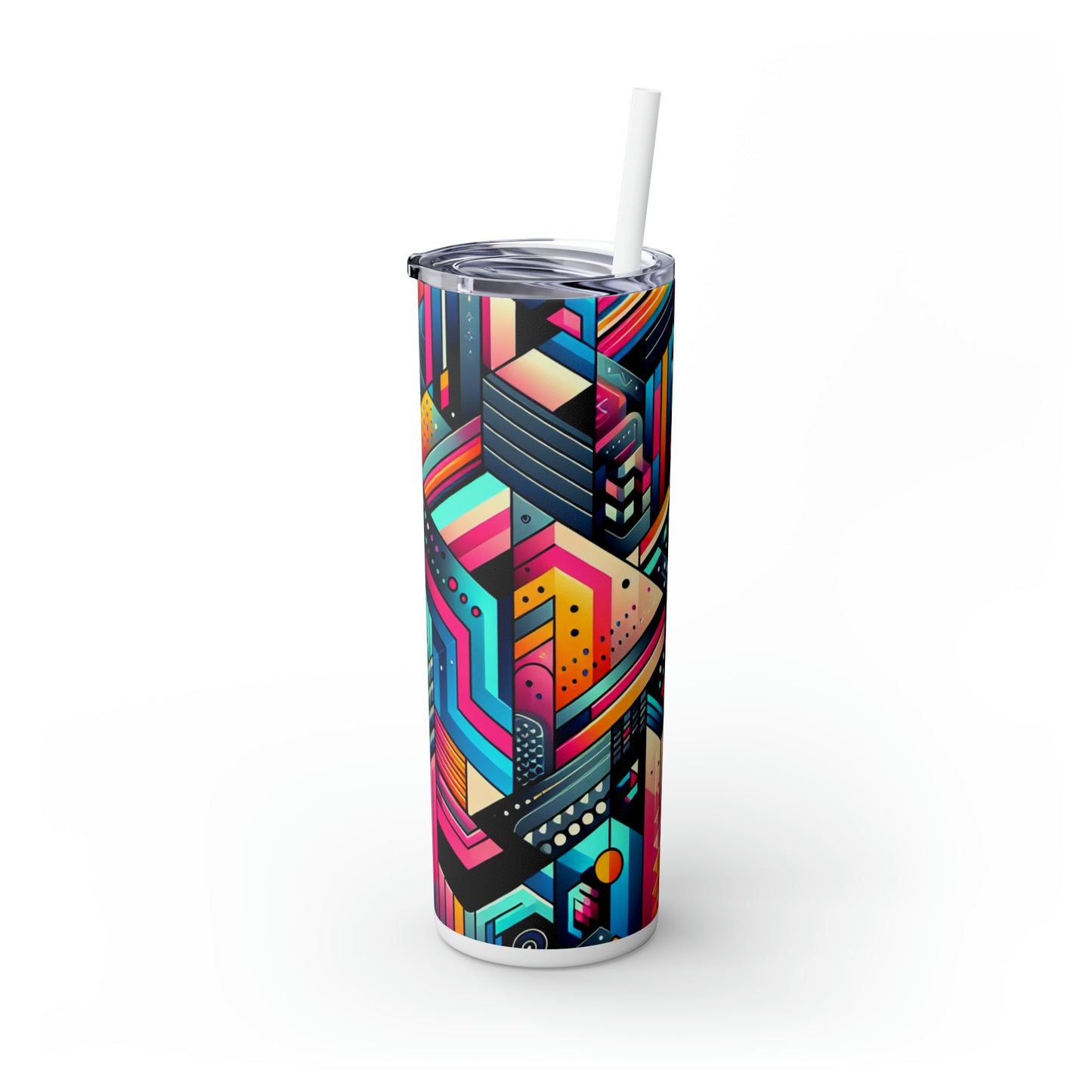 Neon Geometry - The Alien Maars® Skinny Tumbler with Straw 20oz Digital Art Style