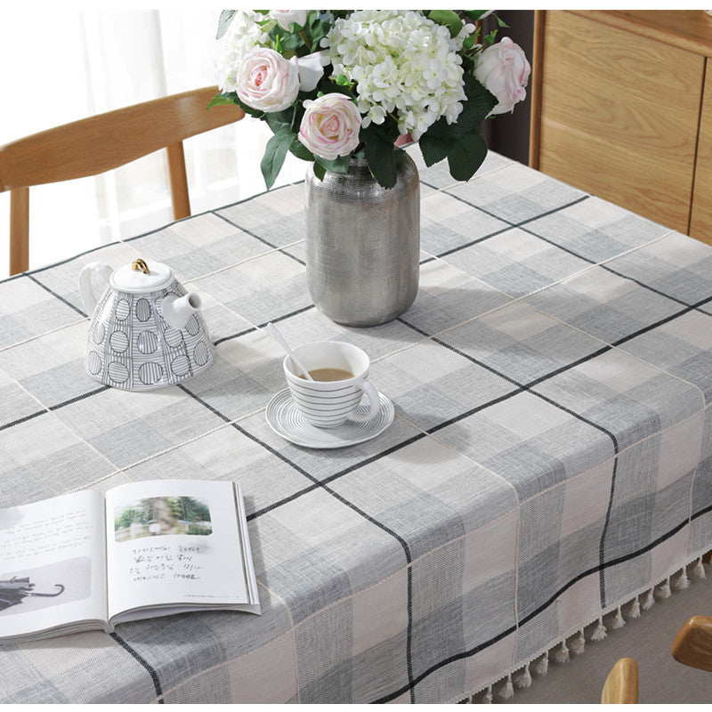 Nordic Simple Jacquard Plaid Tassel Tablecloth