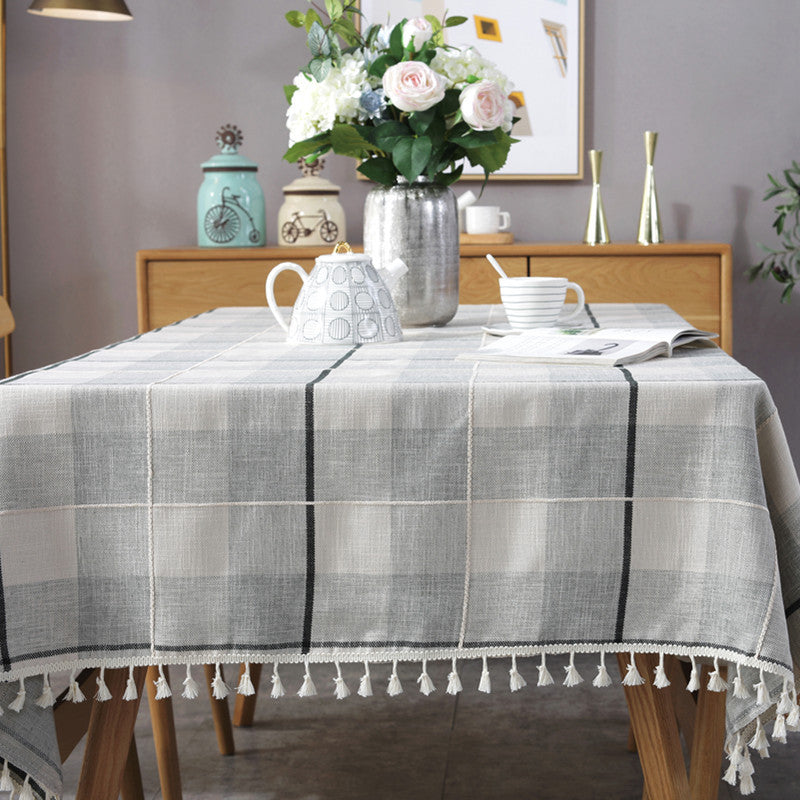 Nordic Simple Jacquard Plaid Tassel Tablecloth