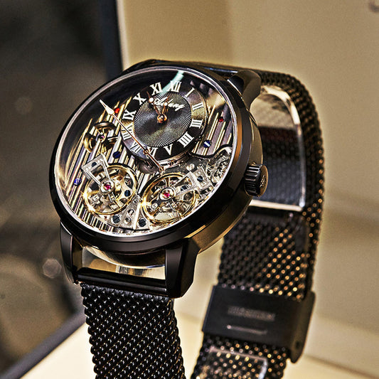 Reloj Doble Tourbillon Reloj Mecánico Automático Reloj para Hombre