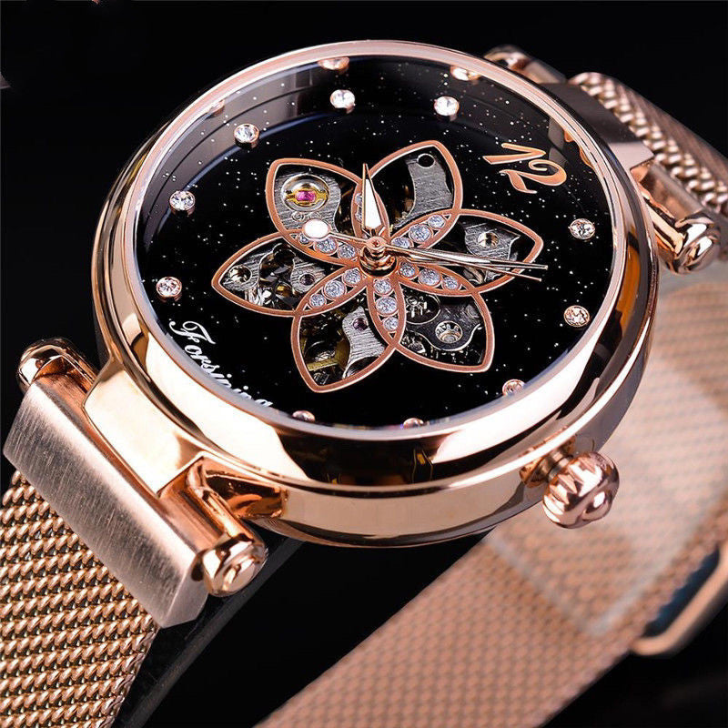 Casual Mesh Belt Automatic Mechanical Watch