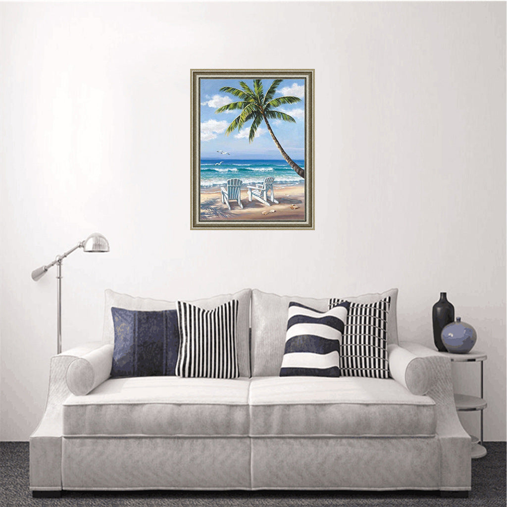 Cross-border Diy Diamond Painting Seaside Beach Scenery Full Diamond Amazon Living Room Bedroom New Product Factory Wholesale