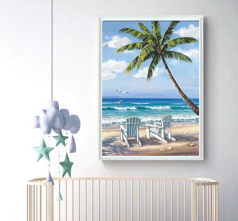 Cross-border Diy Diamond Painting Seaside Beach Scenery Full Diamond Amazon Living Room Bedroom New Product Factory Wholesale