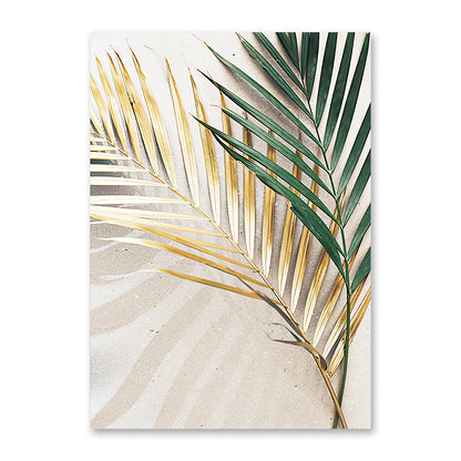 Modern Simple Tropical Green And Gold Palm Leaf Oil Painting Wall Art Print Poster Home Decoration Painting Core