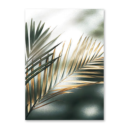 Modern Simple Tropical Green And Gold Palm Leaf Oil Painting Wall Art Print Poster Home Decoration Painting Core