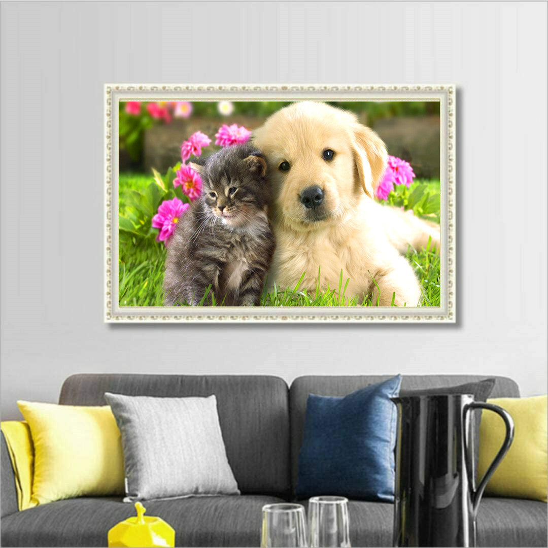 New Cat Puppy Flower DIY Diamond Painting 5D Full Diamond Cross Stitch Sticker Diamond Painting