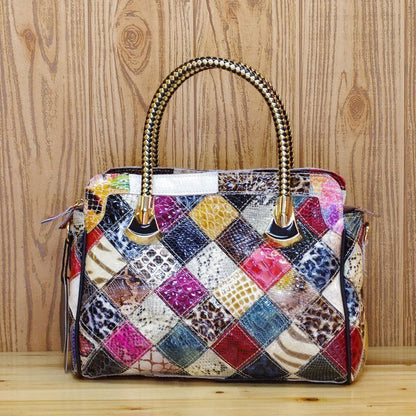 Fashion Trend Leather Snake Pattern Leather Color Stitching Portable Messenger Ladies Bag