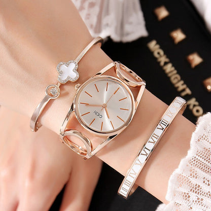 watchNew Style Ladies Watch Three-Piece Fashion Ladies Watch Trendy Ladies Bracelet Set Round Hollow Watch