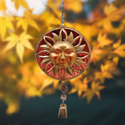 Home Furnishing Iron Art Metal Wind Chime Wall Decoration Sun Moon Face Pendant