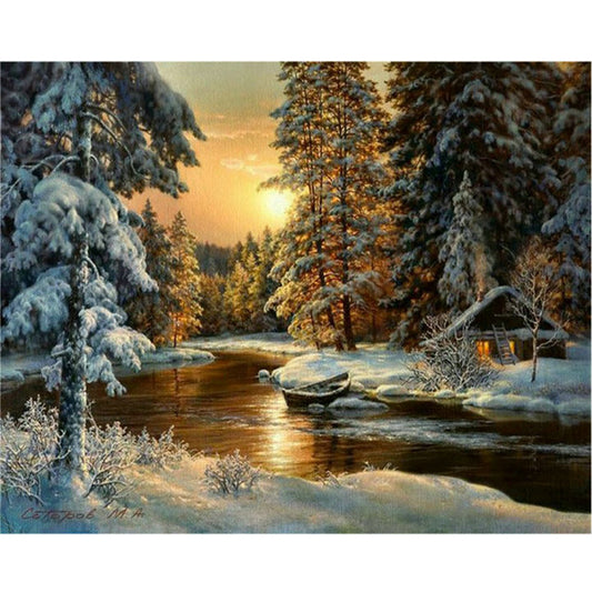 5D DIY Full Square Diamond Painting Snowy Tree Cross Stitch