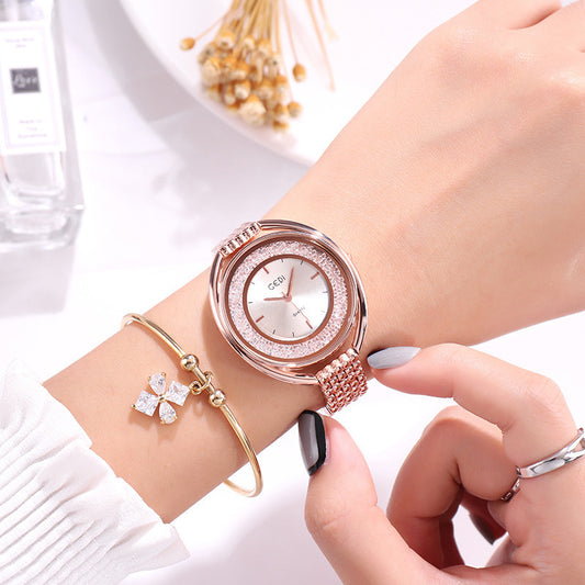 Watch Women Water Diamond British Watch Steel Band Waterproof Ladies Watch