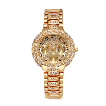 Reloj de mujer con tres ojos y diamantes completos.