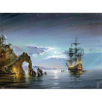 Ship on sea painting