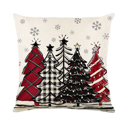 Christmas Pillow Cover Linen Christmas Tree Printing Throw Pillowcase