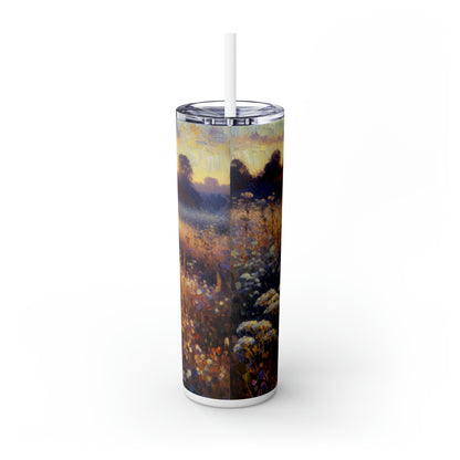 "Wildflower Sunrise" - The Alien Maars® Skinny Tumbler with Straw 20oz Impressionism Style