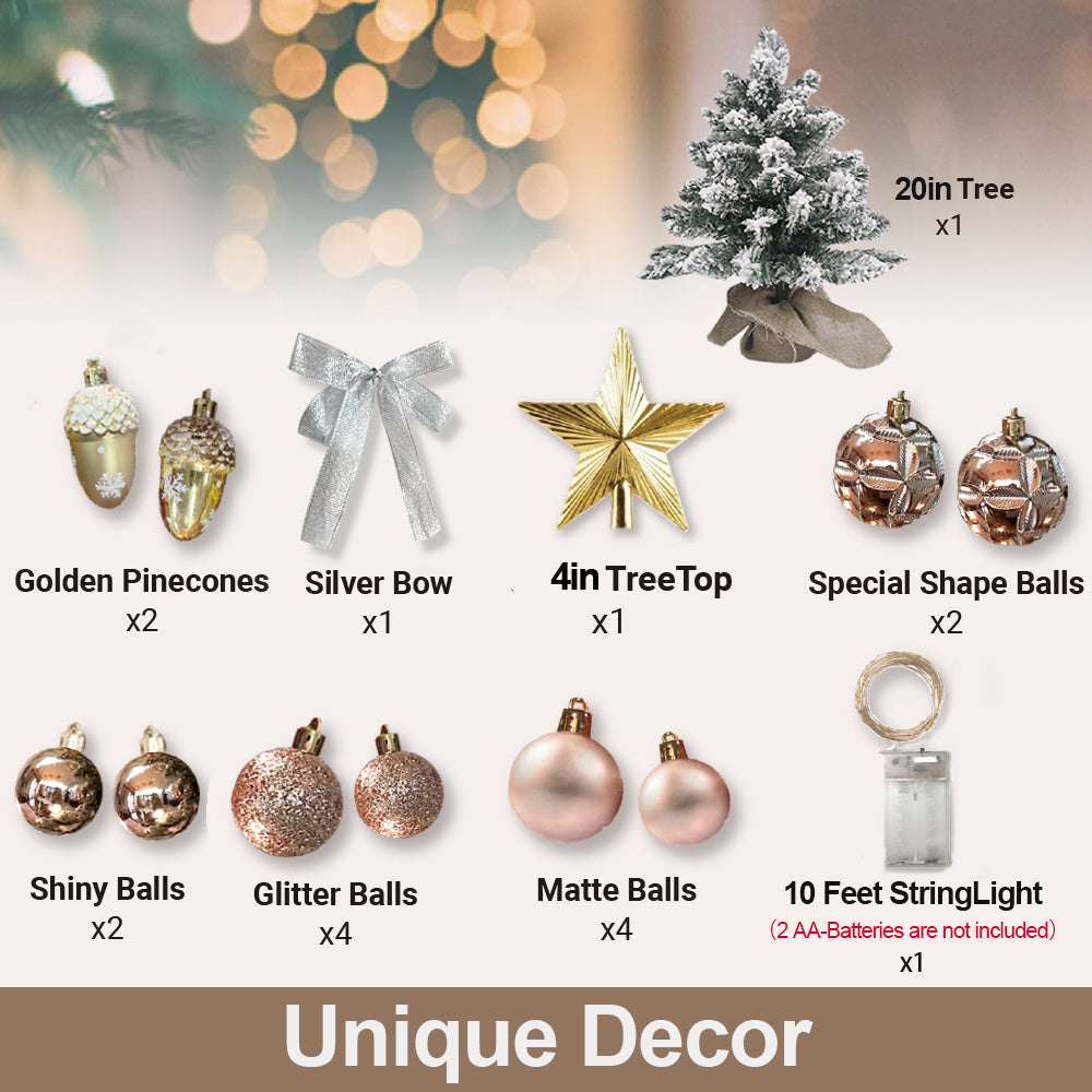 Mini sapin de Noël de 2 pieds avec petite décoration de Noël artificielle légère avec neige floquée, décor exquis et ornements de Noël pour dessus de table pour la maison et le bureau