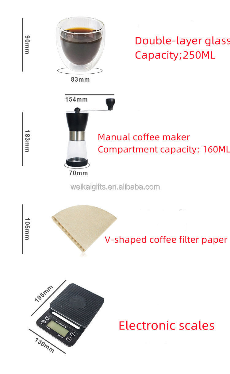 Manual Grinder Hand Wash Pot Double Layer Glass Cup Electronic Scale Coffee Suit