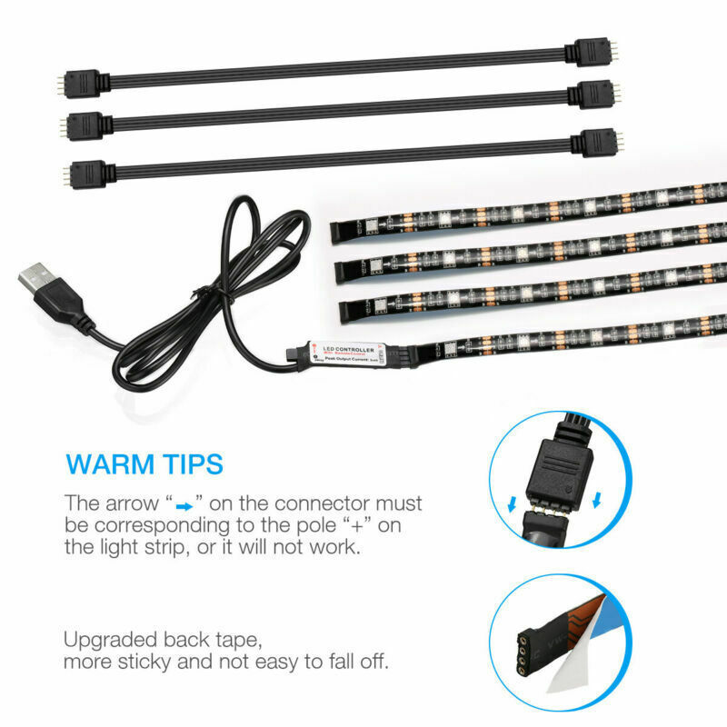 4x50CM USB 5V RGB LED Strip Background Light Remote Kit For TV Computer Lamp