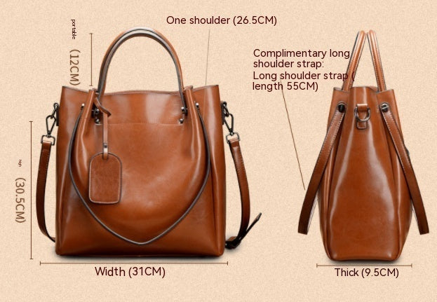 Women's Fashion Simple Portable Oil Wax Cattle Leather Bag