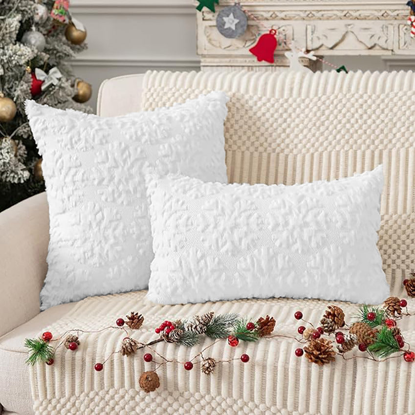 Coussin de canapé en peluche avec flocon de neige et arbre de Noël pour salon, décoration de fête, taie d'oreiller