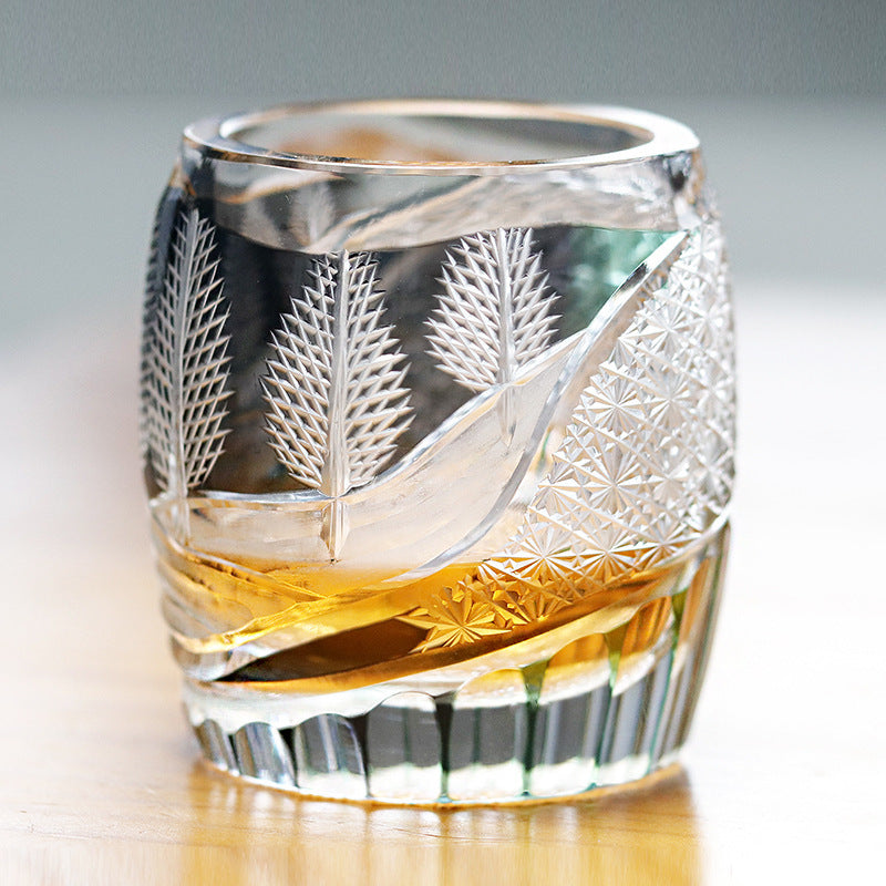 Gobelet à whisky en verre de cristal sculpté à la main, style japonais Edo, doux et luxueux, rétro