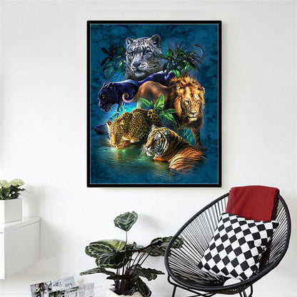 5D Diamond Painting Full Diamond Five Beasts King Of Jungle Hanging Painting