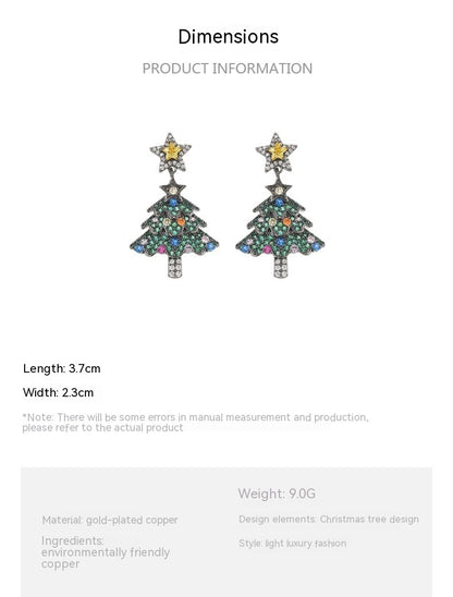 Boucles d'oreilles en argent sterling avec micro-incrustations de zircons pour sapin de Noël, exquises et polyvalentes pour femmes