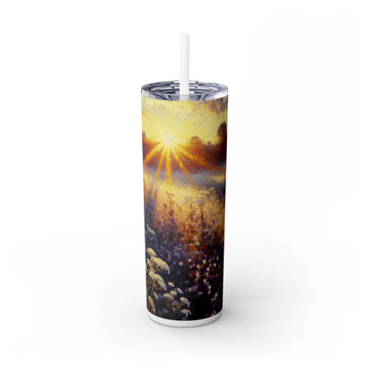 "Wildflower Sunrise" - The Alien Maars® Skinny Tumbler with Straw 20oz Impressionism Style