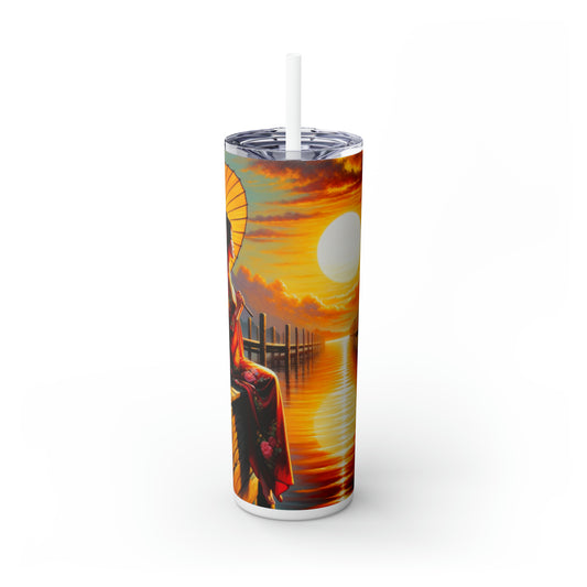 « Golden Reflections » - The Alien Maars® Skinny Tumbler avec paille 20oz Style impressionnisme