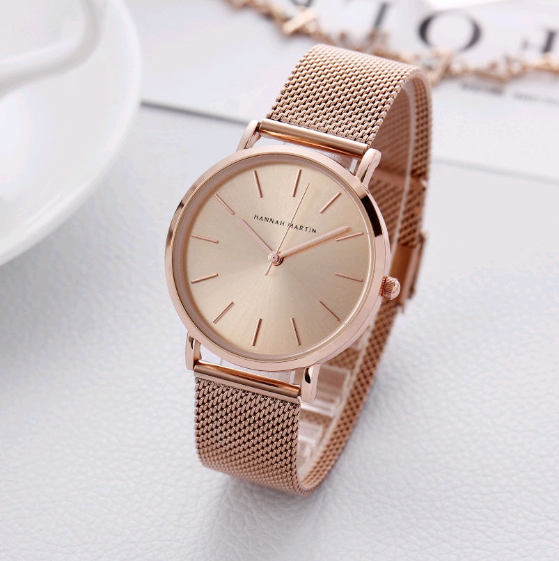 Stainless steel mesh belt waterproof ladies and women's watch High quality furnace gold plating rose gold student watch