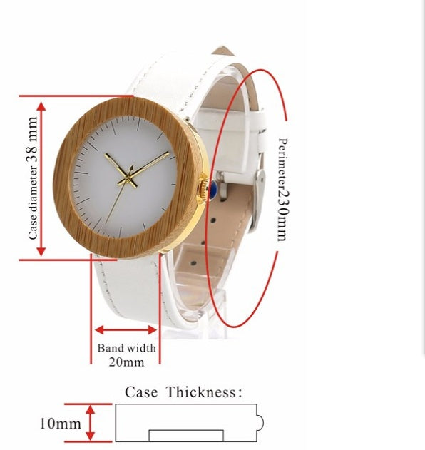 Reloj femenino con movimiento de cuarzo, cinturón de cuero de madera de bambú caliente hecho a mano con mesa de madera