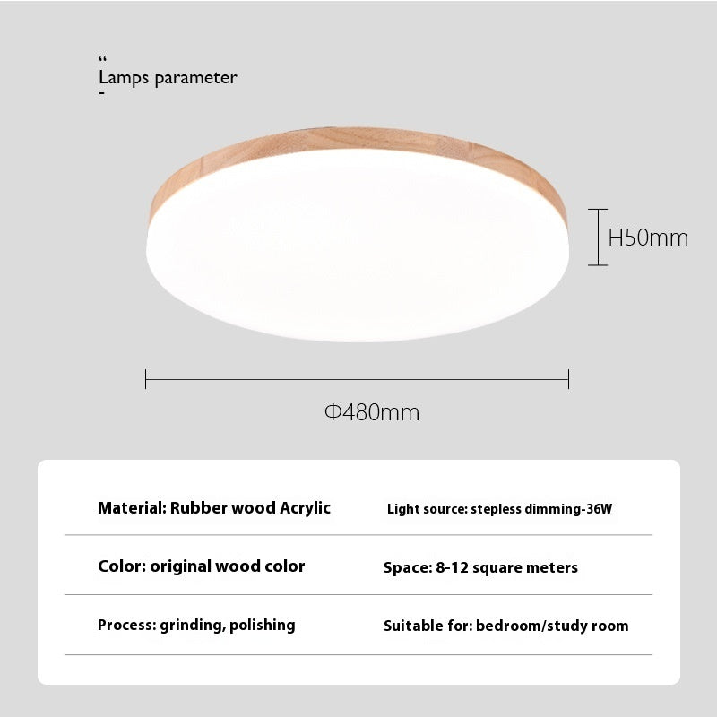 Nordic Style Living Room Simple Modern Ultra-thin Led Round Solid Wood Ceiling Lamp