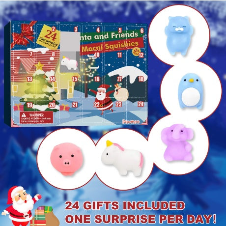 Dowmoo Christmas Pinch Joy Advent Calendar Blind Box, 24 Boxes Christmas Surprise Blind Box Rubber Animal Toys