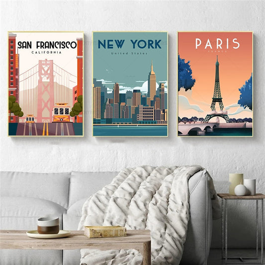 Póster Artístico de pintura en lienzo de viaje, decoración del hogar