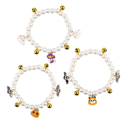 Collier de perles 3 pièces pour animaux de compagnie, décoration d'Halloween, collier pour chat, chiot, chien, cloche, ornement de cou 