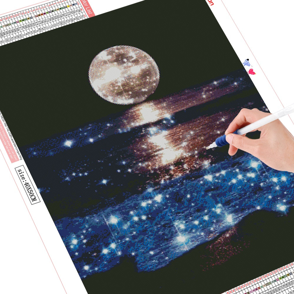 5D DIY Diamond Painting Full Circle Square Landscape Moon Rhinestone Embroidery Sea Mosaic Decoration