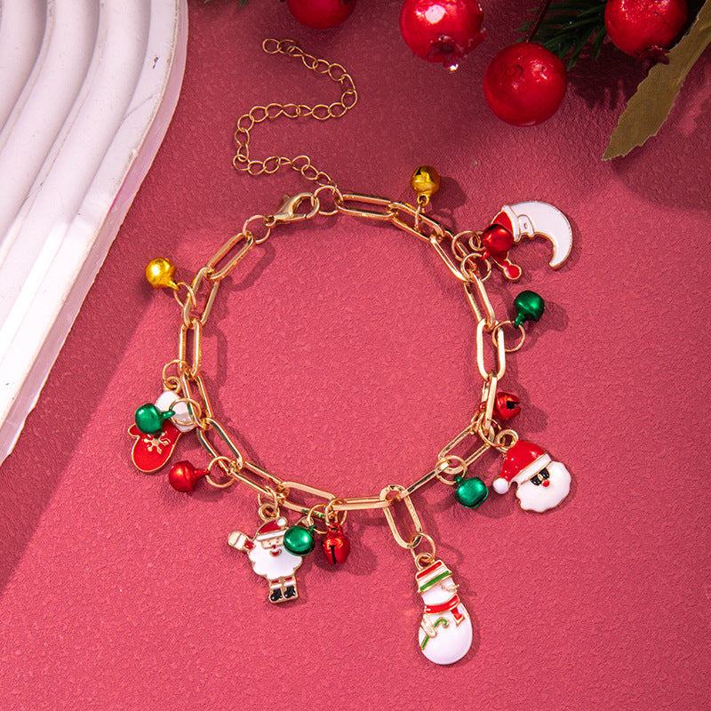 Pulsera de cadena de metal navideña creativa para mujeres y hombres, brazalete con forma de Papá Noel, árbol de Navidad, copo de nieve, muñeco de nieve y perlas, regalos de Año Nuevo