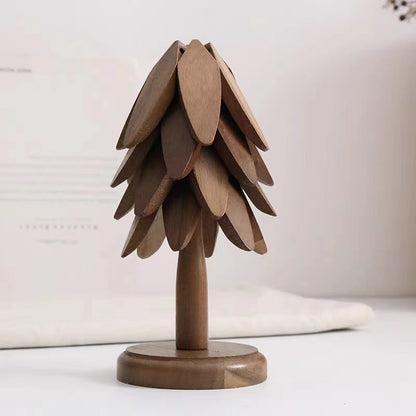 Posavasos plegable de madera con forma de árbol de Navidad, de nogal negro, con asiento grueso, almohadilla adiabática para decoración de escritorio de cocina, regalo de inauguración de la casa