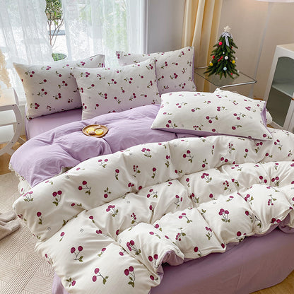 Soft Pastoral Style Double-layer Yarn Four-piece Bedding Set