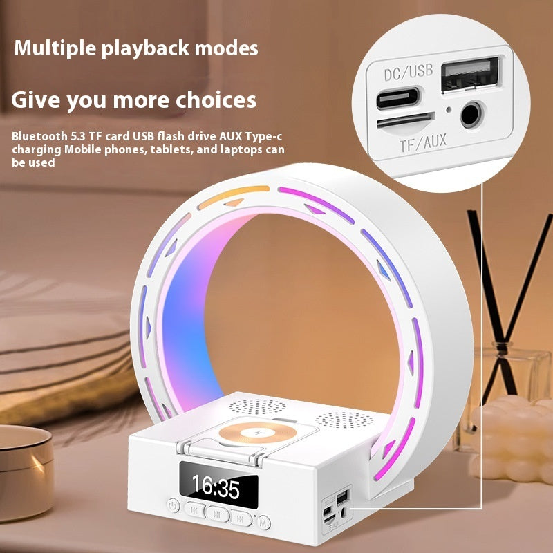 Haut-parleur Bluetooth sans fil 4 en 1, chargeur, lampe de chevet avec réveil, lumière de réveil pour chambre à coucher, prise en charge de la clé USB, carte TF