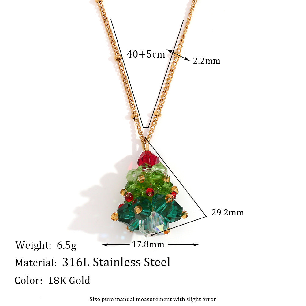 Handmade Crystal Christmas Tree Earrings Stainless Steel Plated 18k Necklace