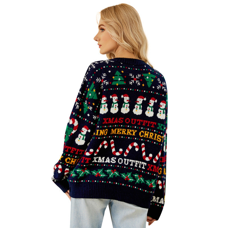 Pull à paillettes en tricot ample avec col rond et motif sapin de Noël