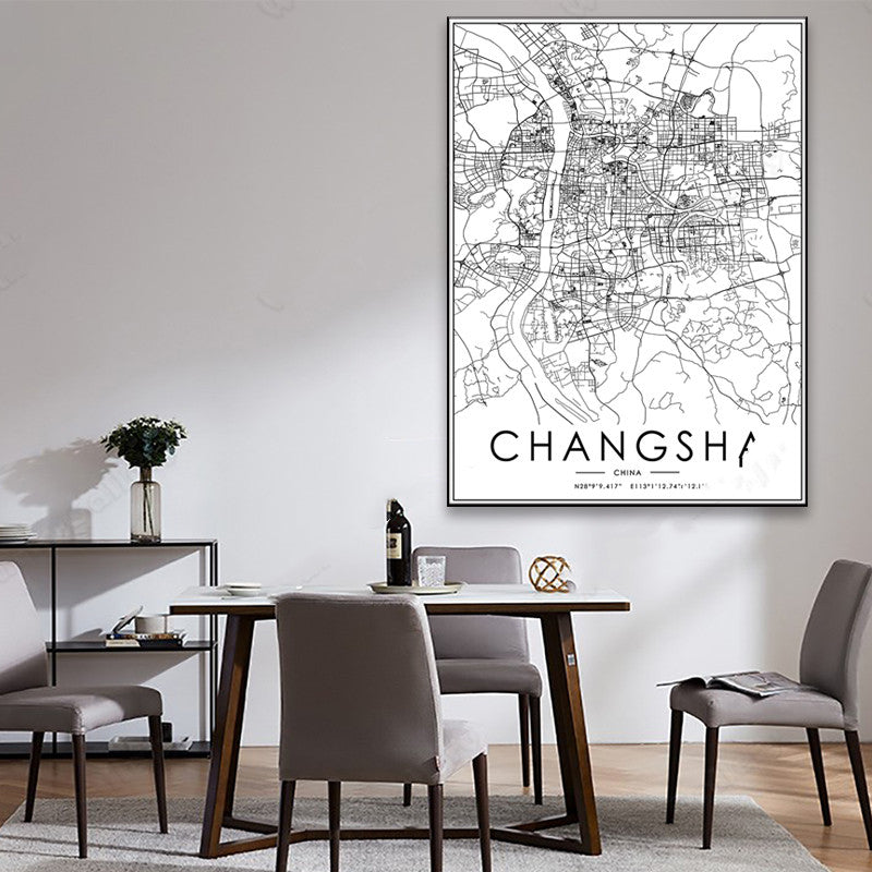 Black And White City Map Poster Art Canvas Painting