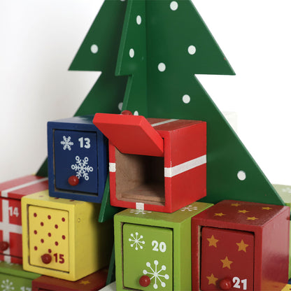 Christmas Tree Wooden Countdown Calendar Candy Box Ornament Decoration