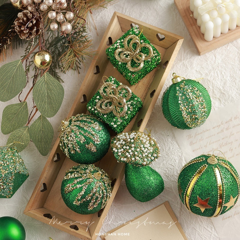 Pendentif de décoration d'arbre de Noël en forme de boule de Noël vert foncé floquée haut de gamme