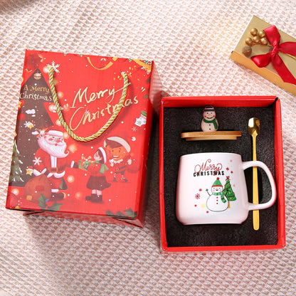 Ensemble de tasses en céramique avec couvercle et cuillère pour cadeau de Noël Père Noël