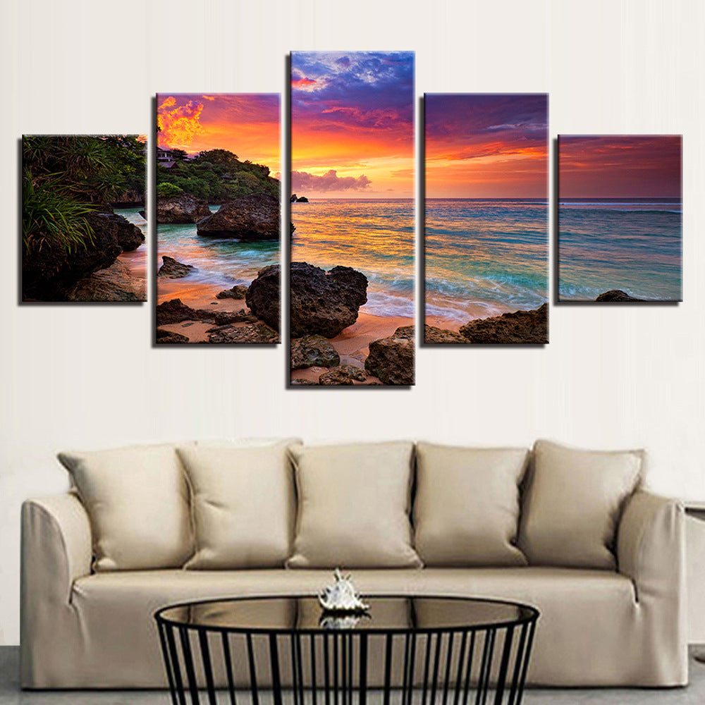 Pintura de pared del valle pintura al óleo pintada con aerosol pintura decorativa Wulian hermoso paisaje de puesta de sol junto al mar