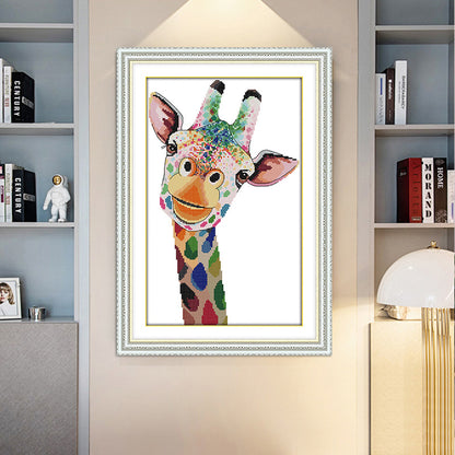 Cross-stitch rainbow giraffe Living room vertical decorative painting