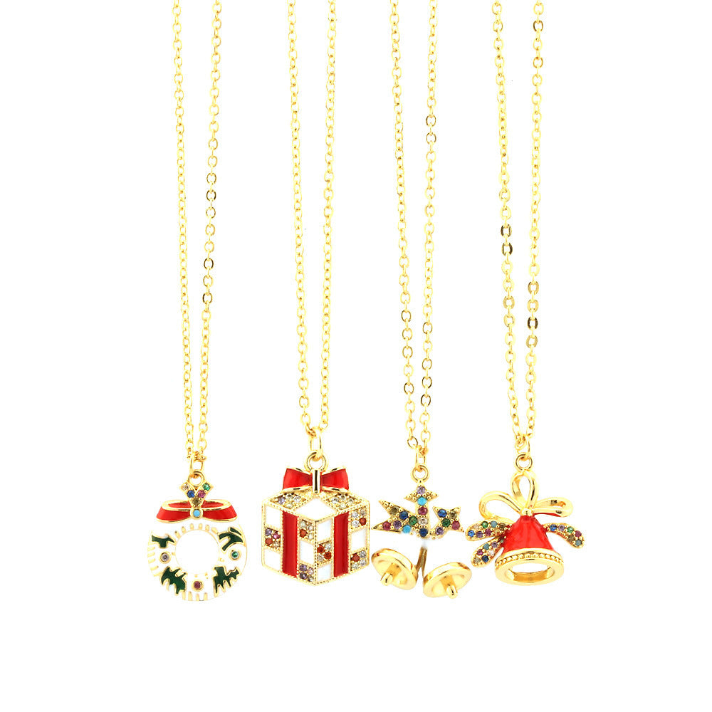 Collier en forme de goutte d'huile avec arbre de Noël, père Noël, élan, bonhomme de neige, avec strass colorés, chaîne de clavicule pour festival, bijoux pour femmes