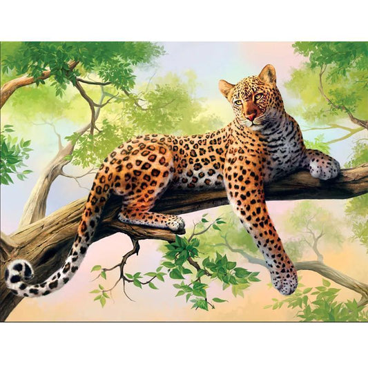 5D Diamond Painting -  Leopard auf Baum